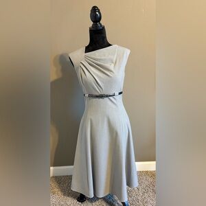 Calvin Klein Asymmetrical Neckline Fit-and-Flare Dress in Light Gray